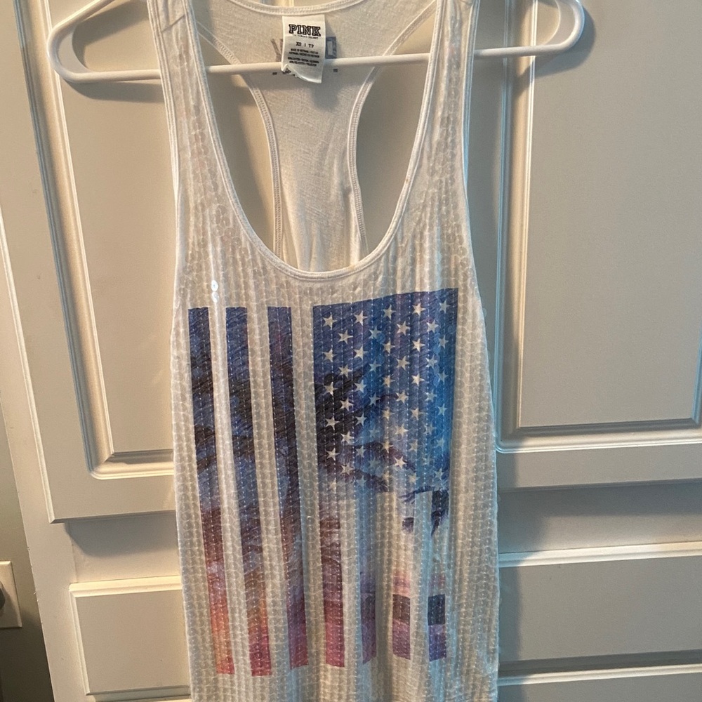PINK Victoria's Secret White Sequin Racerback Tank